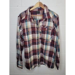 Oakley Men's Button-Up Shirt Size Large Red Flannel Plaid Long Sleeve Casual